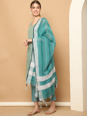 Green Dobby Kurta with pallazos dupatta set ( JOKPL D61Ra 1563 Rama )