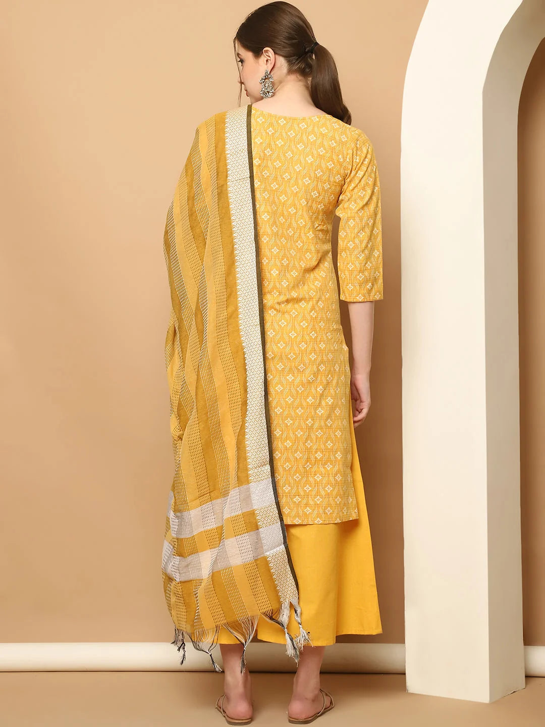 Yellow Printed Kurta Palazzo Set with Lace - Palazzo Pants Set