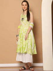 Women Green Printed Kurta with Palazzos & With Ombre Dupatta ( JOKPL D62Pi 1557 Pista )-JOKPL-D62Pi