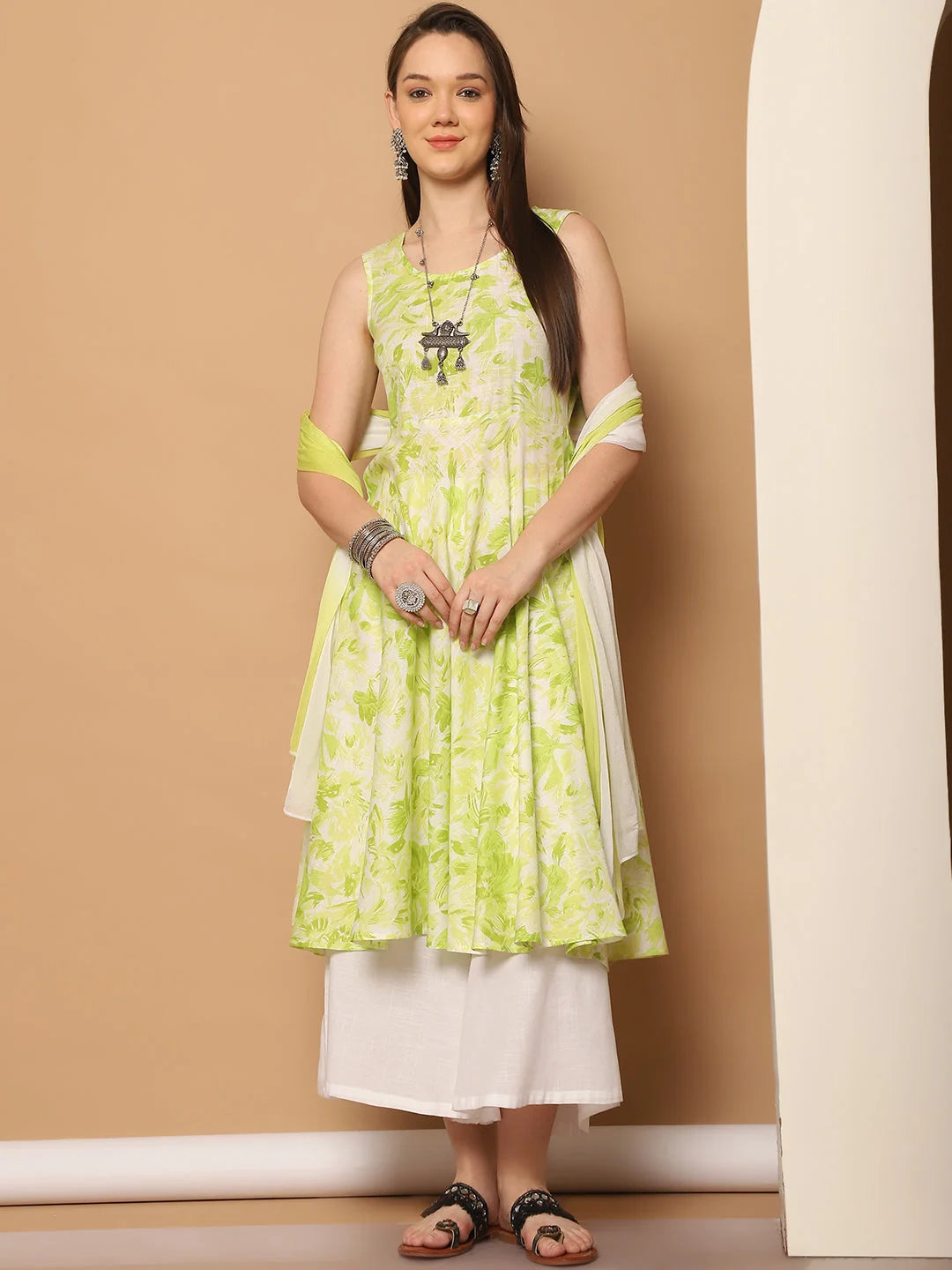 Green Printed Anarkali Kurta Set |  Anarkali Kurta For Women