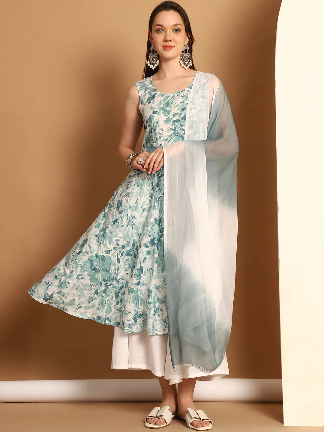 Women Teal Printed Kurta with Palazzos & With Ombre Dupatta ( JOKPL D62T 1557 Teal )-JOKPL-D62T