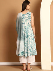 Women Teal Printed Kurta with Palazzos & With Ombre Dupatta ( JOKPL D62T 1557 Teal )-JOKPL-D62T