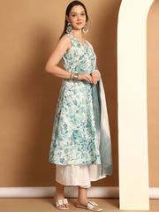Women Teal Printed Kurta with Palazzos & With Ombre Dupatta ( JOKPL D62T 1557 Teal )-JOKPL-D62T
