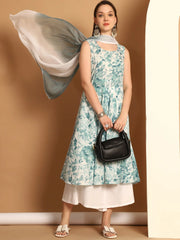 Women Teal Printed Kurta with Palazzos & With Ombre Dupatta ( JOKPL D62T 1557 Teal )-JOKPL-D62T