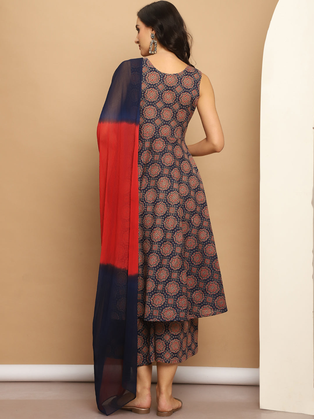 Printed Anarkali Kurta Set - Navy Blue Cotton Kurta for Women