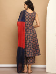 Printed flared kurta pallazos dupatta set-JOKPL-D63NR
