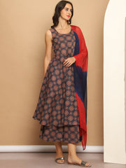 Printed flared kurta pallazos dupatta set-JOKPL-D63NR