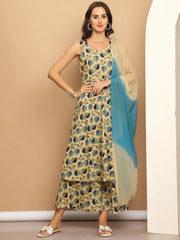 Printed flared kurta pallazos dupatta set-JOKPL-D63PB