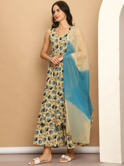 Printed flared kurta pallazos dupatta set-JOKPL-D63PB