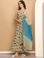 Printed flared kurta pallazos dupatta set-JOKPL-D63PB