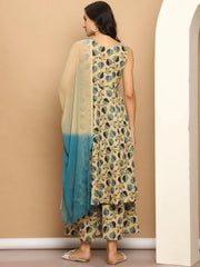 Printed flared kurta pallazos dupatta set-JOKPL-D63PB