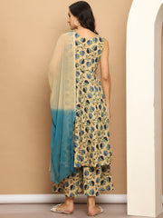 Printed flared kurta pallazos dupatta set-JOKPL-D63PB