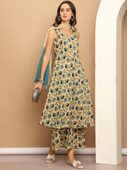 Printed flared kurta pallazos dupatta set-JOKPL-D63PB