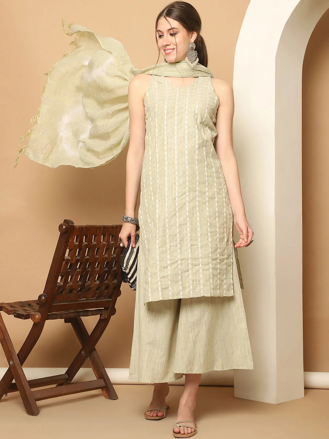 Dobby Green Kurta Palazzo Set | Women's Palazzo Pants Set