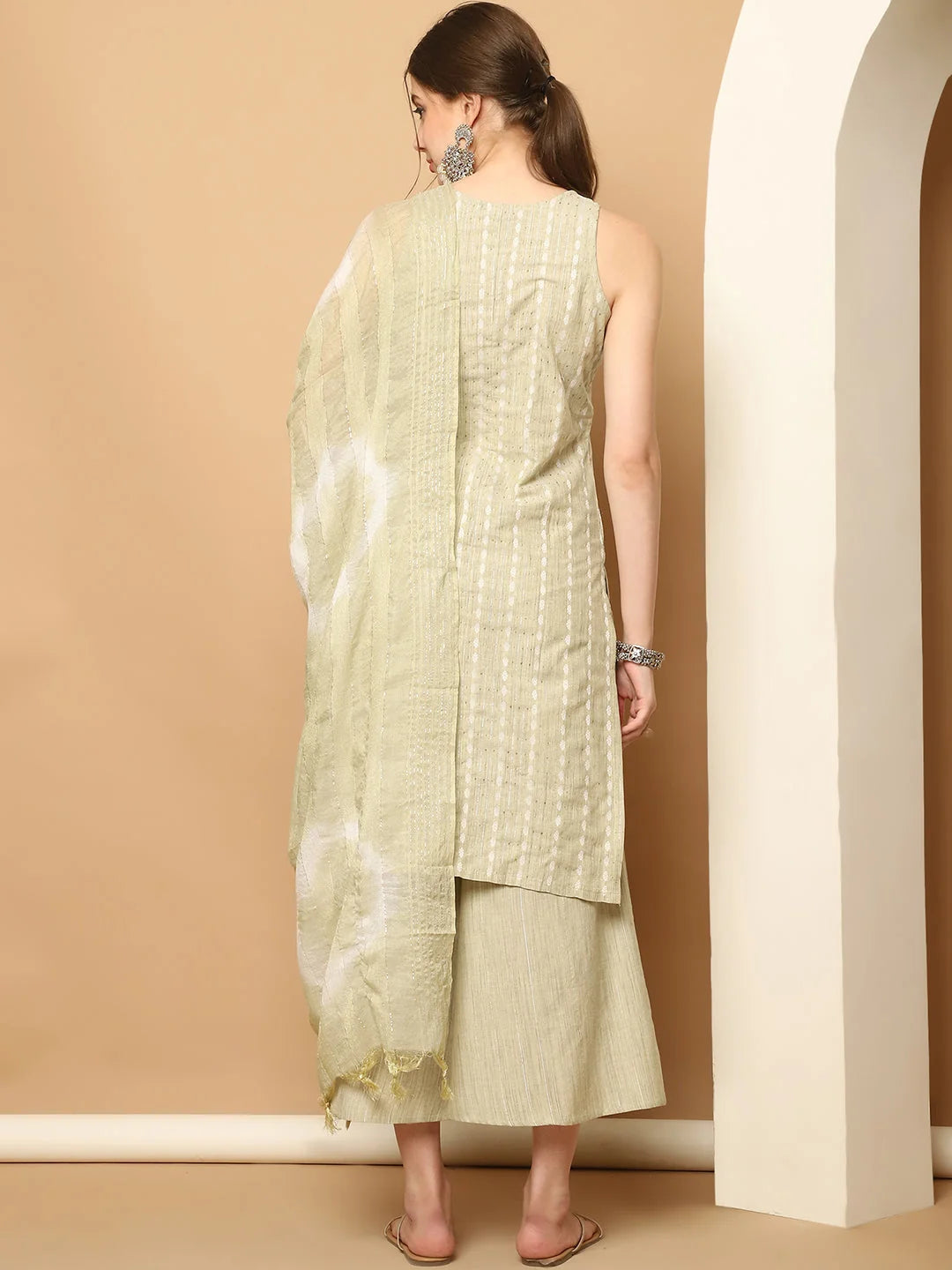 Dobby Green Kurta Palazzo Set | Women's Palazzo Pants Set