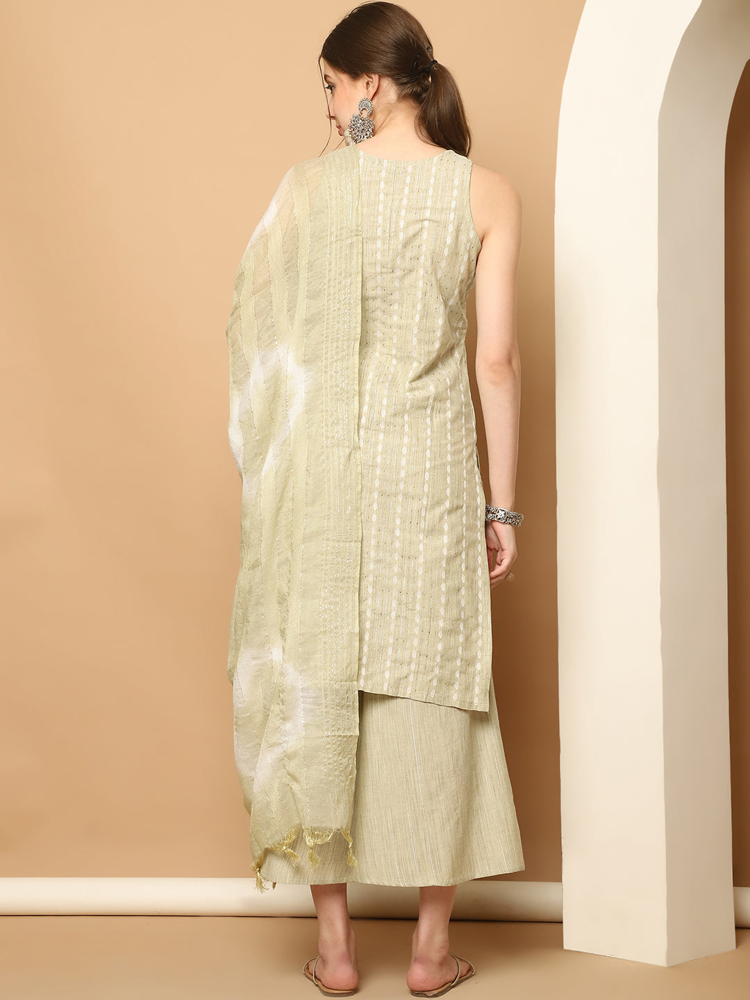 Dobby Green Kurta Palazzo Set | Women's Palazzo Pants Set