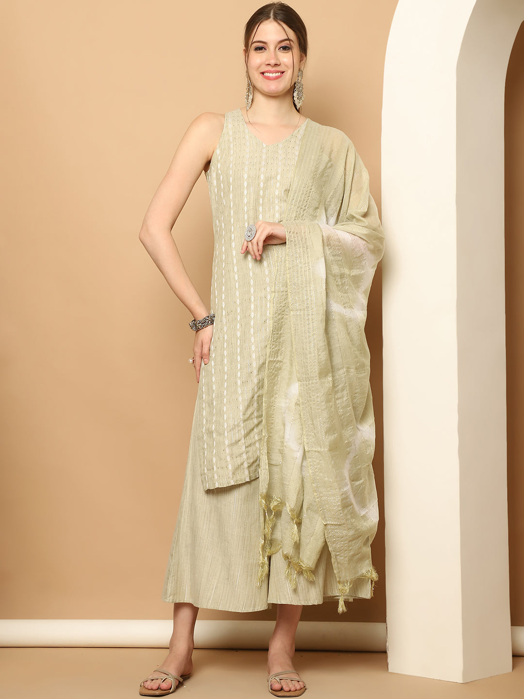 Dobby Green Kurta Palazzo Set | Women's Palazzo Pants Set