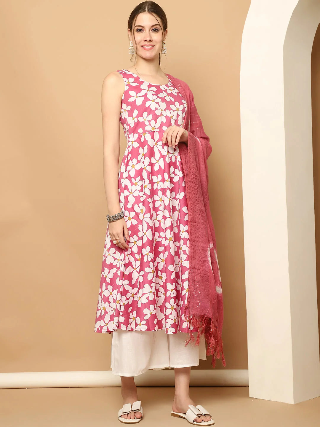 Pink Floral Anarkali Kurti Set - Printed Indian Kurta