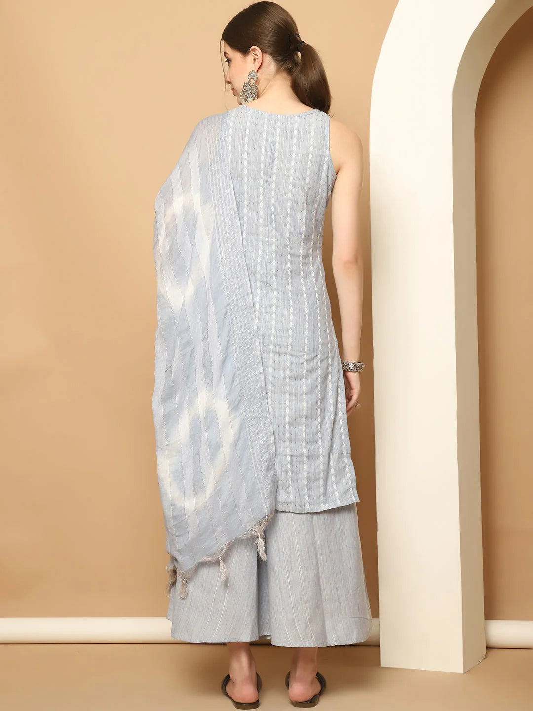 Dobby Blue Kurta Palazzo Set with Dupatta | Women's Style