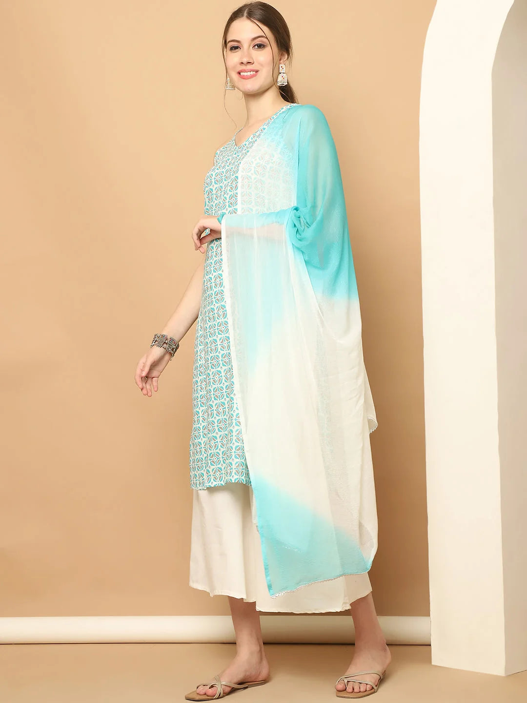 Printed Blue Kurta Palazzo Set with Dupatta | Women's Style