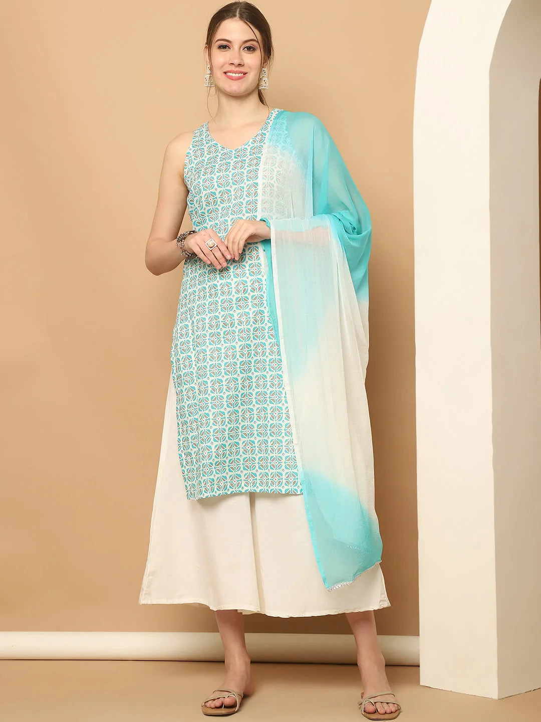 Printed Blue Kurta Palazzo Set with Dupatta | Women's Style
