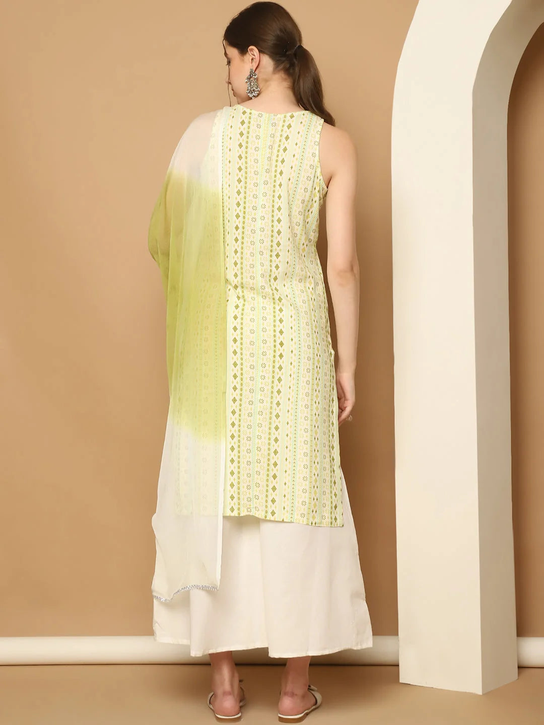 DesiQlo Green Rayon Kurta with Palazzos & Dupatta Set