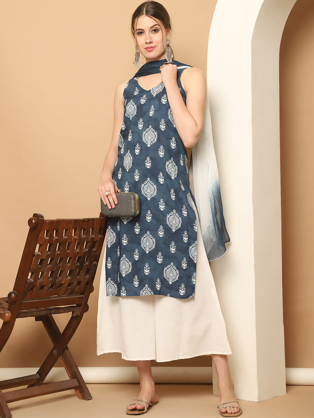 Printed Grey Kurta Palazzo Set with Dupatta | Women's Fashion