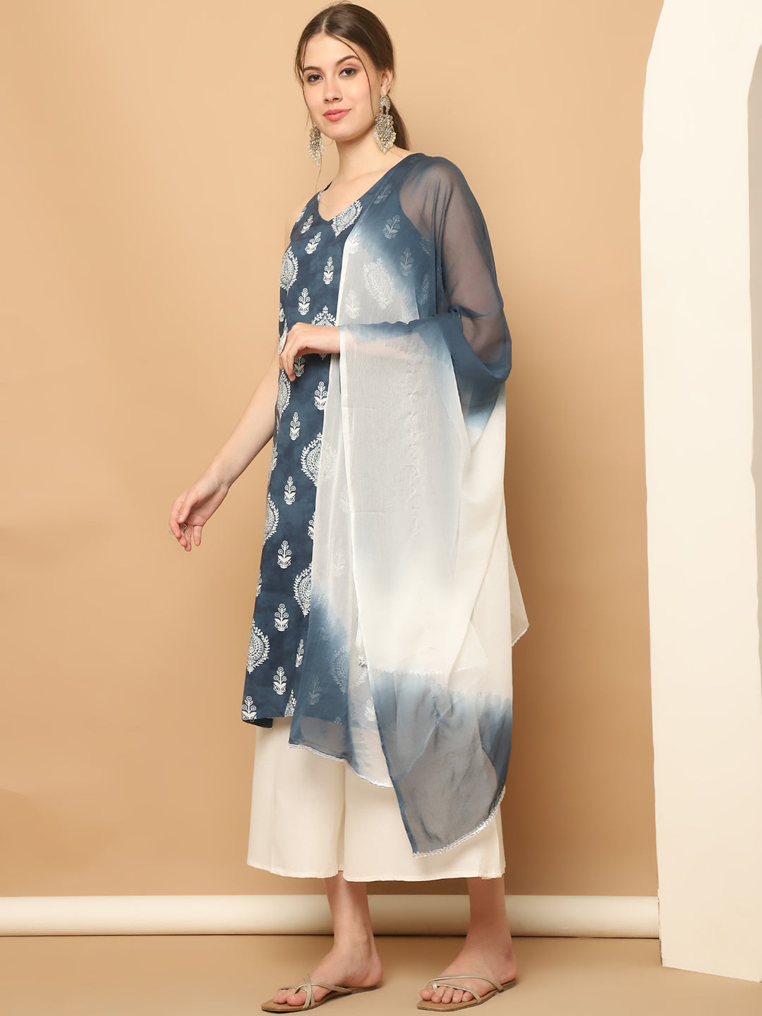 Printed Grey Kurta Palazzo Set with Dupatta | Women's Fashion
