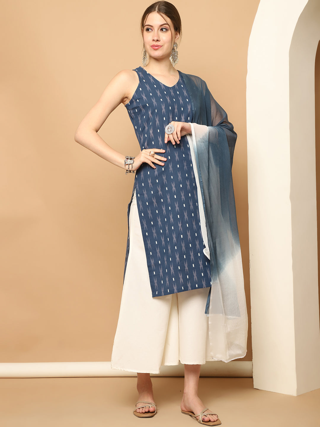 Navy Blue Printed Kurta Palazzo Set | Women's Cotton Suit