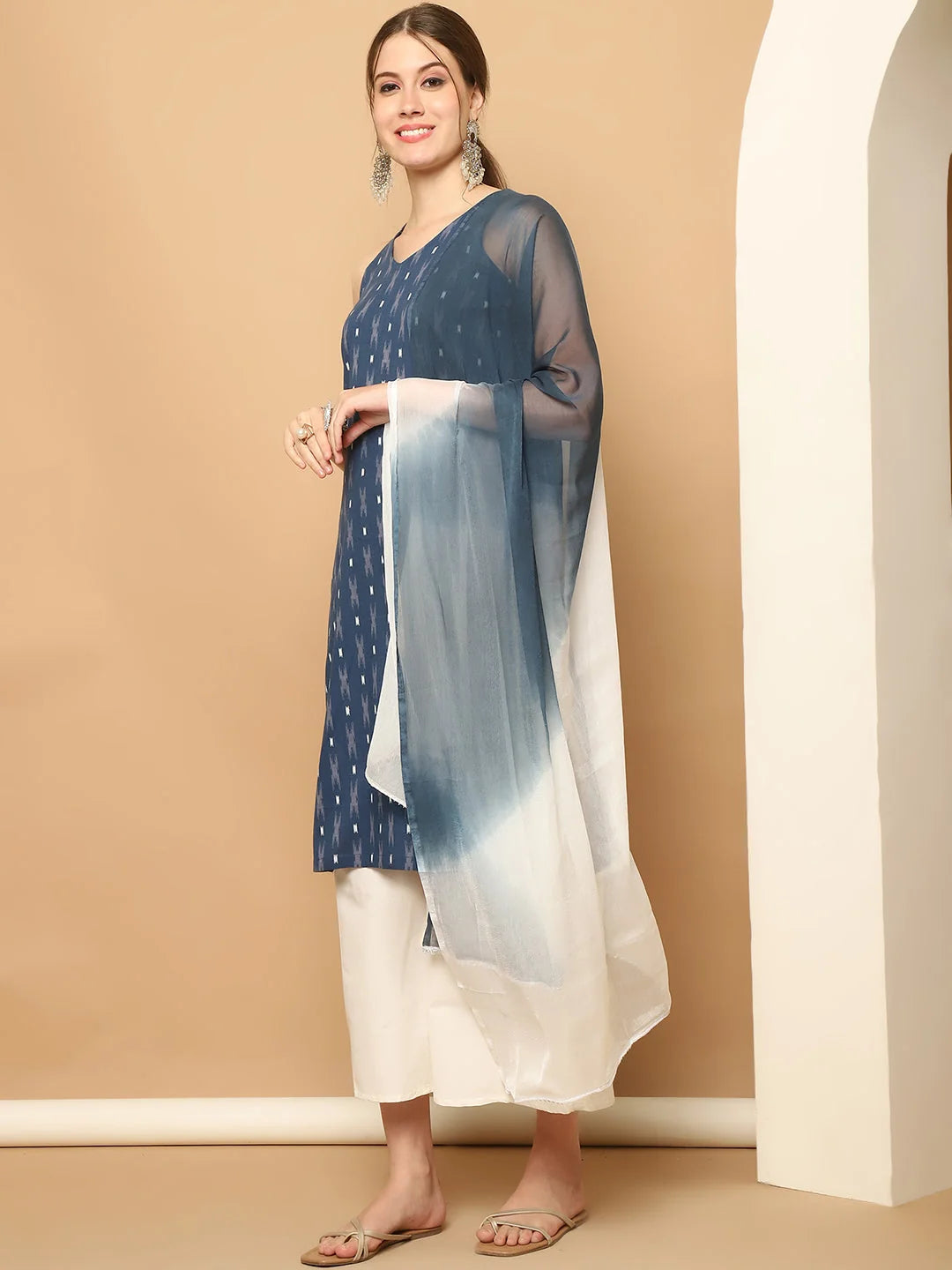 Navy Blue Printed Kurta Palazzo Set | Women's Cotton Suit