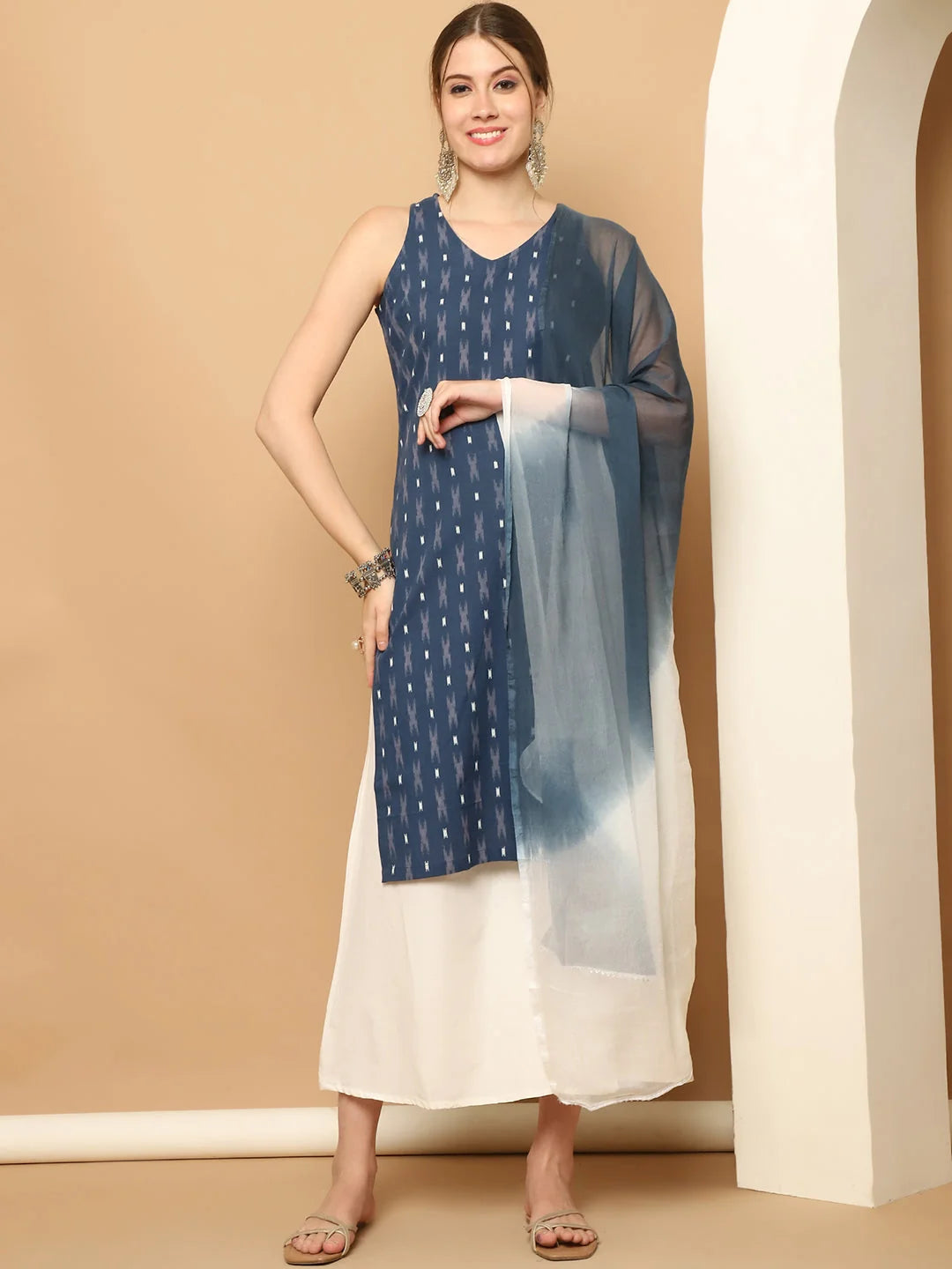Navy Blue Printed Kurta Palazzo Set | Women's Cotton Suit