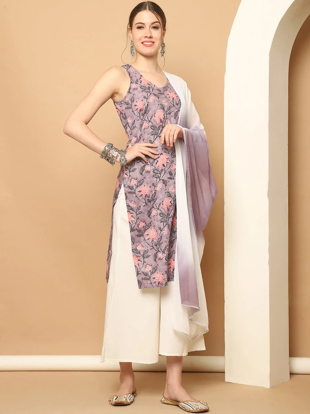 Purple Printed Kurta Palazzo Set | Women's Palazzo Sets