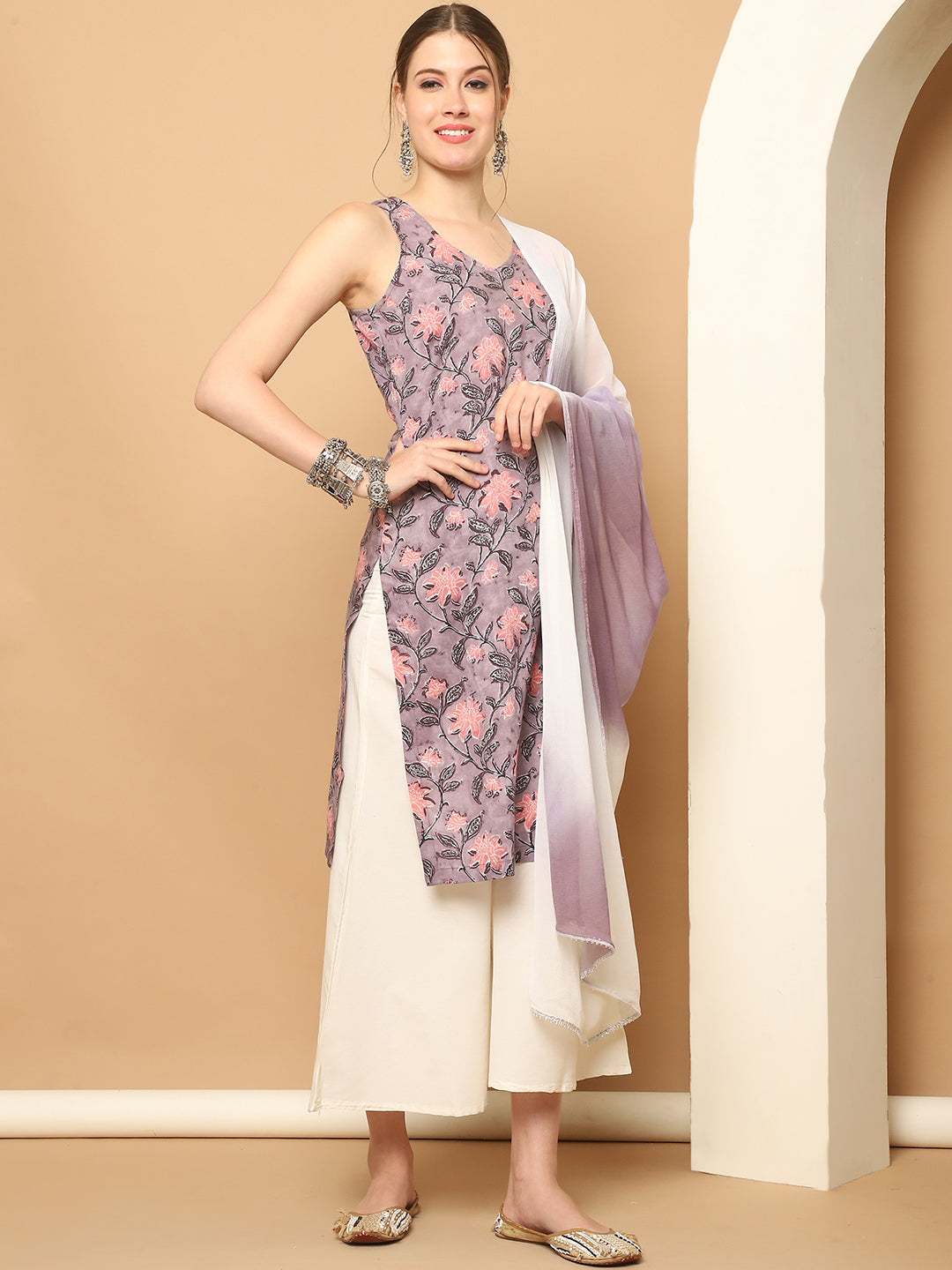 Purple Printed Kurta Palazzo Set | Women's Palazzo Sets