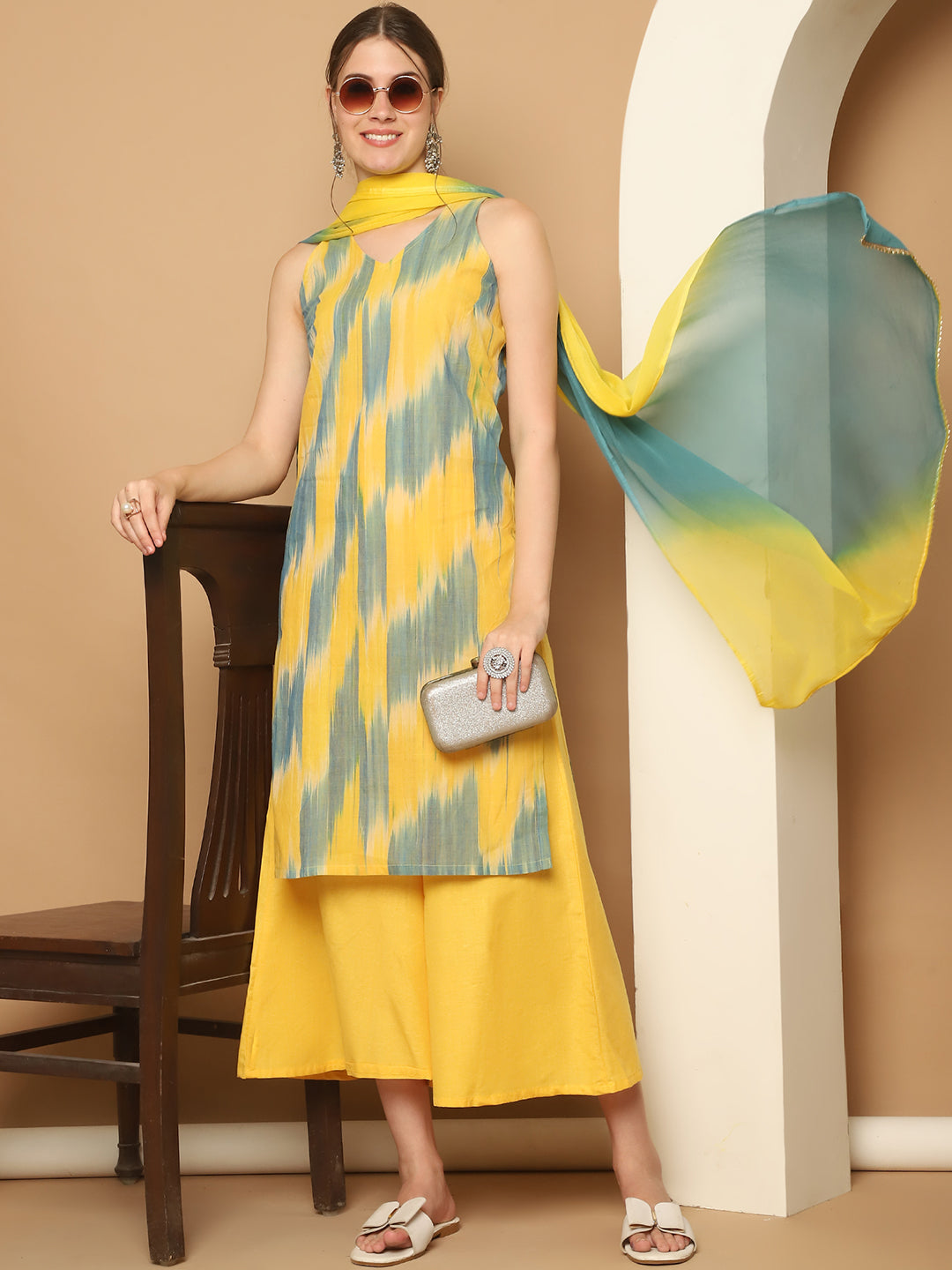 Yellow Woven Kurta Palazzo Set | Kurta and Palazzo Set Online