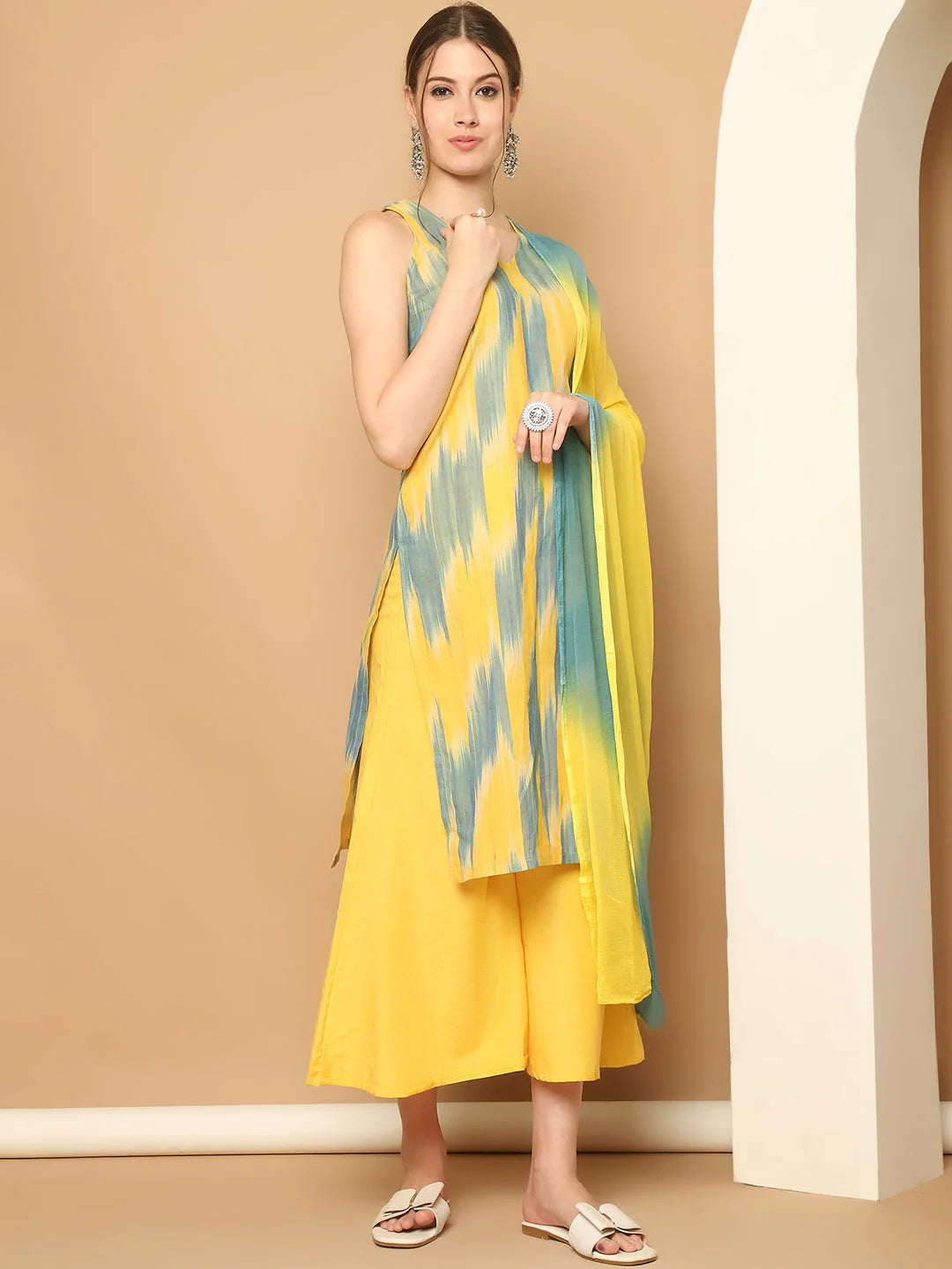 Yellow Woven Kurta Palazzo Set | Kurta and Palazzo Set Online