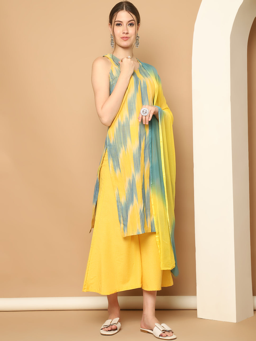 Yellow Woven Kurta Palazzo Set | Kurta and Palazzo Set Online