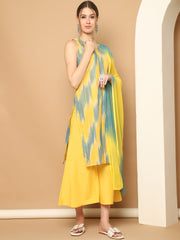 Woven Design Yellow Cotton Kurta with Palazzos & With Dupatta ( JOKPL D65YG 1561 Yellow )