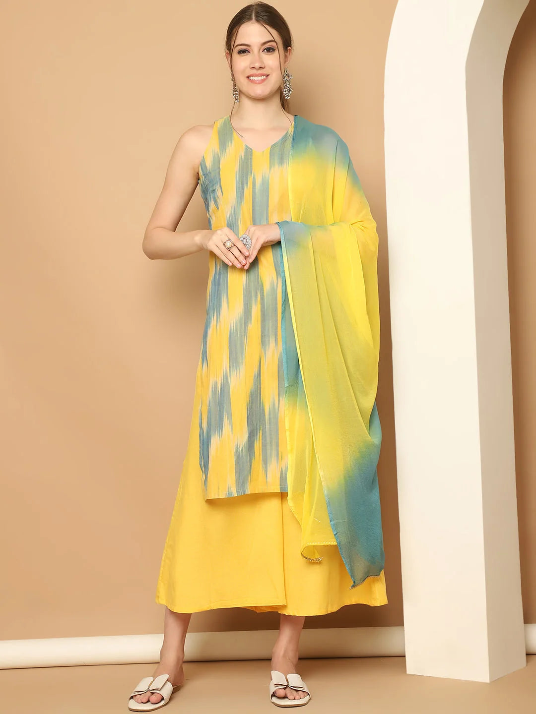 Yellow Woven Kurta Palazzo Set | Kurta and Palazzo Set Online