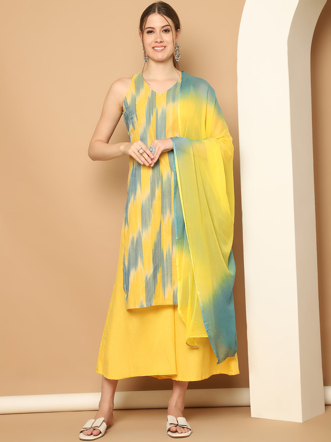 Yellow Woven Kurta Palazzo Set | Kurta and Palazzo Set Online