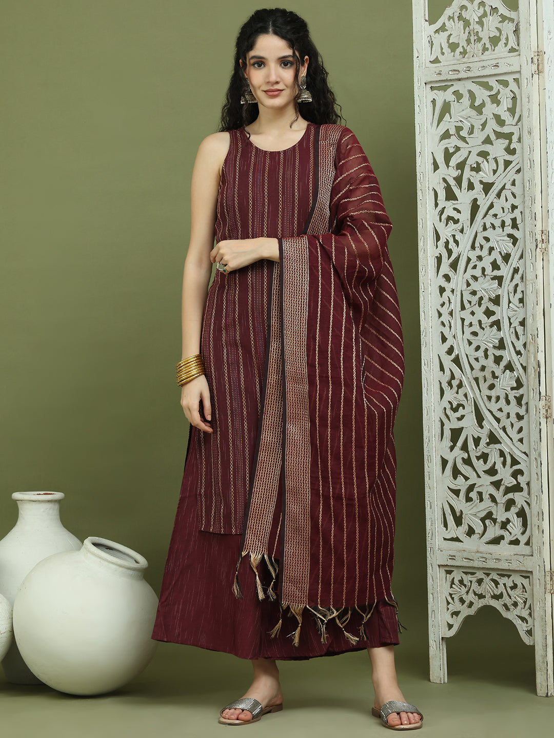 DesiQlo Women kurta sets - Maroon - JOKPL_D68M_1587_Maroon_S