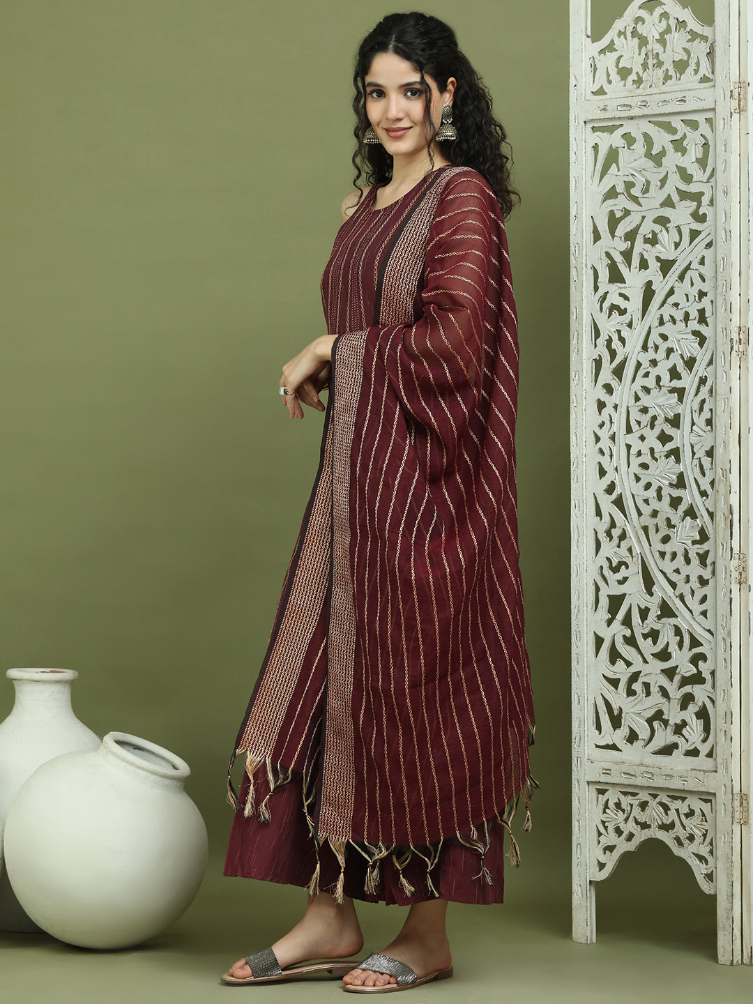 DesiQlo Women kurta sets - Maroon - JOKPL_D68M_1587_Maroon_S