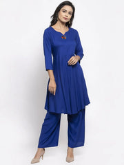 Women Royal-Blue Solid Kurta with Palazzos & Blue Art-Silk Printed Dupatta ( JOKPL D8NB 1312 Royal )-JOKPL-D8NB-1312