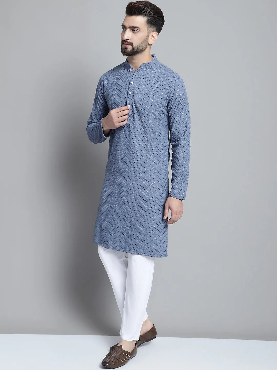 Grey Embroidered Kurta Pajama Set | Mens Kurta Pajama