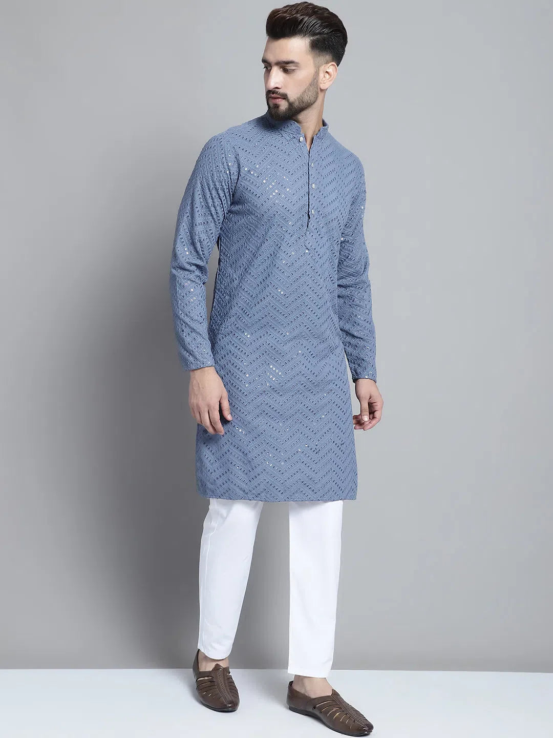 Grey Embroidered Kurta Pajama Set | Mens Kurta Pajama