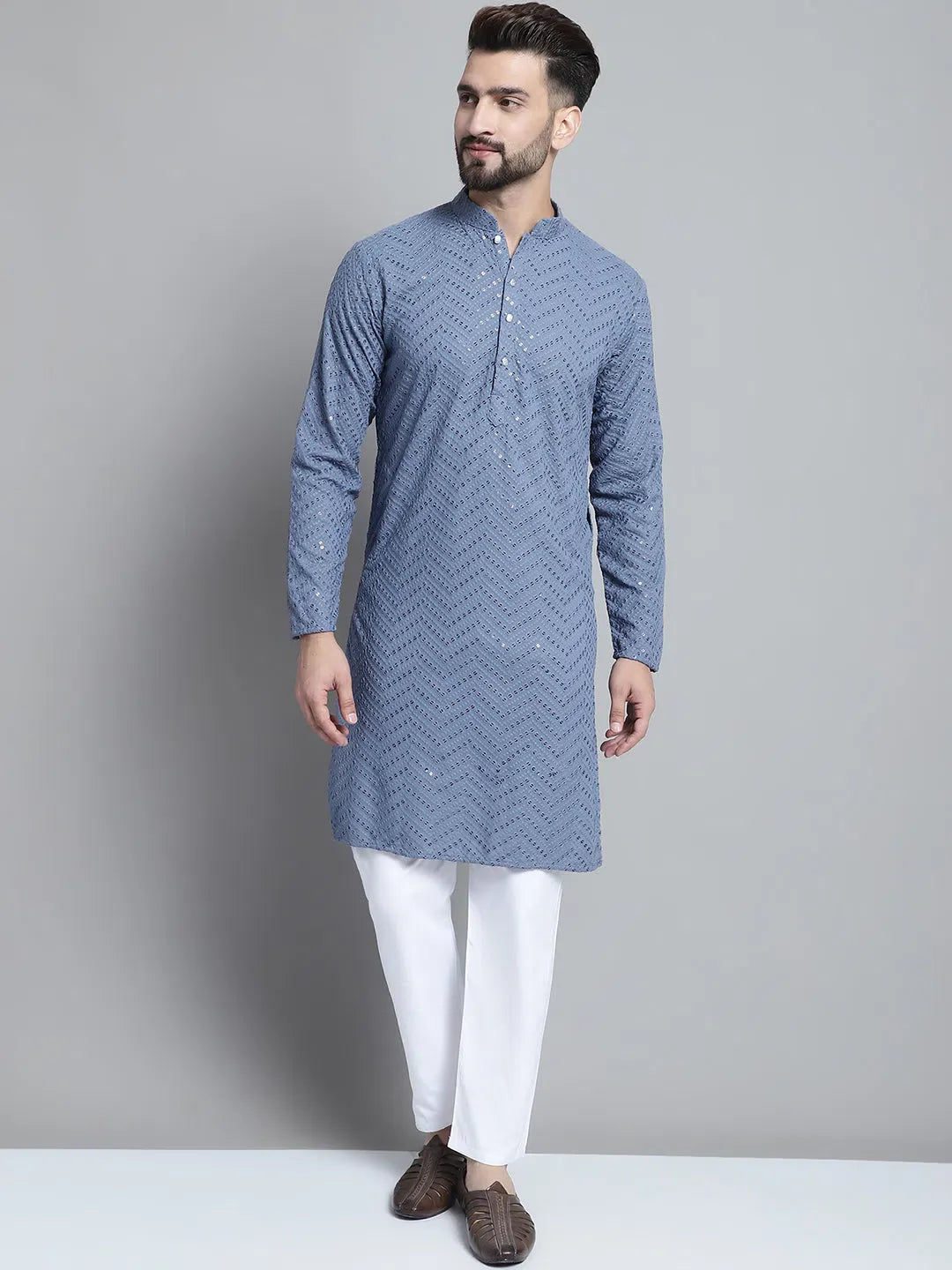 Grey Embroidered Kurta Pajama Set | Mens Kurta Pajama