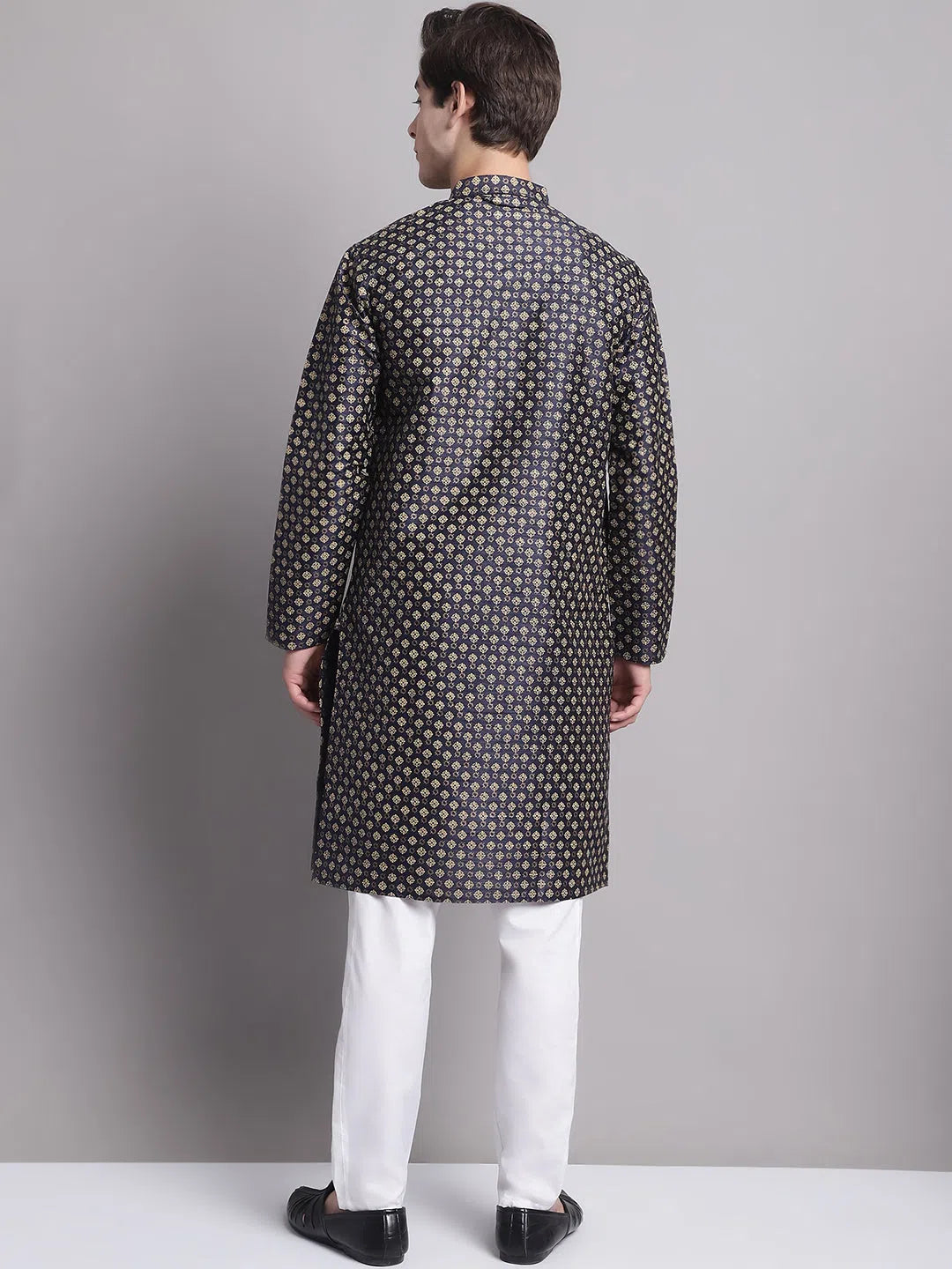 Black Printed Silk Blend Kurta Pajama | Mens Kurta Pajama Set