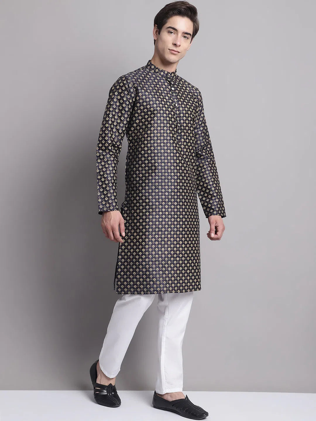 Black Printed Silk Blend Kurta Pajama | Mens Kurta Pajama Set