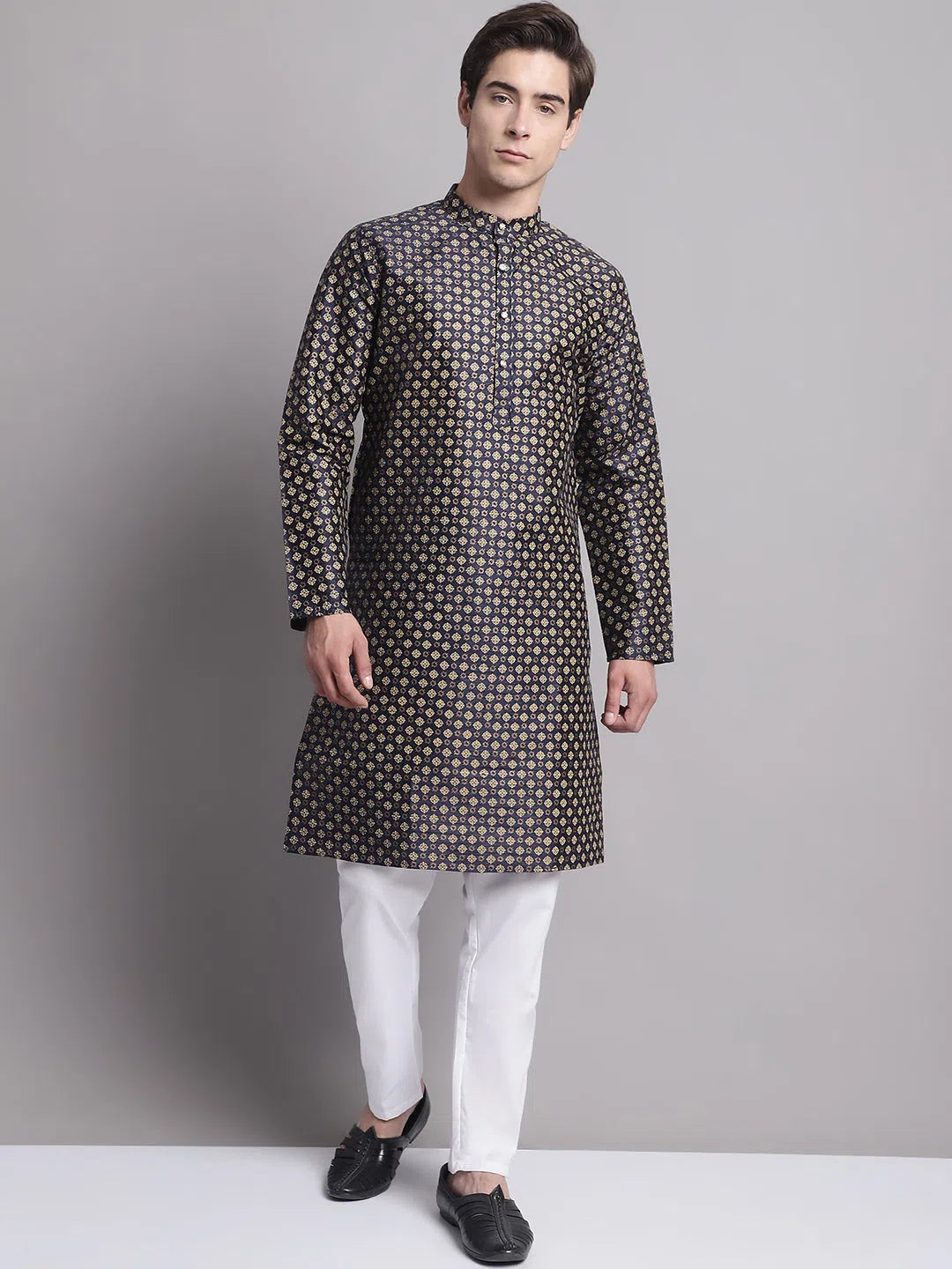 Black Printed Silk Blend Kurta Pajama | Mens Kurta Pajama Set