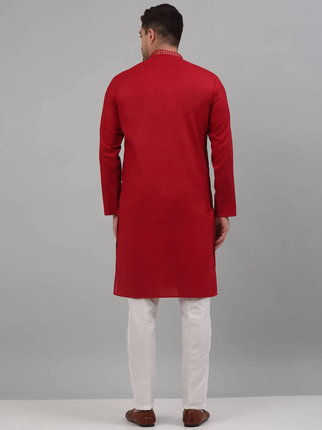 Maroon Embroidered Mens Kurta Pajama Set | Cotton Kurta Pajama