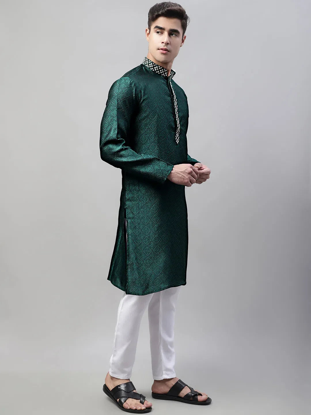 Olive Embroidered Collar Kurta Pajama Set | Mens Kurta Pajama